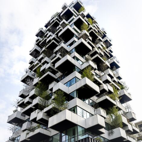 Vue inclinée du projet de construction forestière verticale.